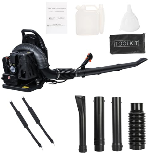 Rucksack Laubbläser Benzin 63cc 2-Takt, 2,3 kW, 665 CFM, 6800 U/min, 1,7 L Tank – Profi Laubbläser für Garten, Park, Straße & Baustelle, auch für Schneeräumen & Staubentfernung – Schwarz