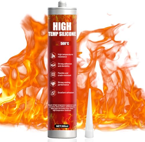 ALLONY Schamottkleber, 300ML Hitzebeständiges Silikon, Hochtemperaturkleber, Kaminofenkleber, Silikonkleber zur Befestigung Reparatur von Beschädigten Schamottsteinen Kaminreparatur, Silikon Schwarz