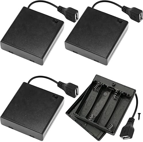HAAMNING7 4 PCS USB 4 AA Battery Holder with 6V 5V USB Female Socket, 4 Slot 1.5V AA Battery Case Box Holder with On/Off Switch, for LED Light Strip RC Cars Safe