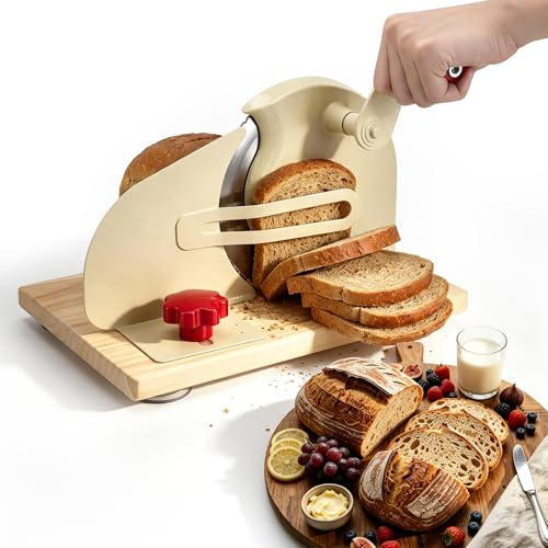 Brotschneidemaschine Manuell,Einstellbarer Schnittstärke 0-28mm | Mit Handkurbel,Rutschfester,Edelstahlklinge&Stabil,Mit Gleichmäßigen Scheiben,Brotmaschine Manuell Für Sauerteig,Toast