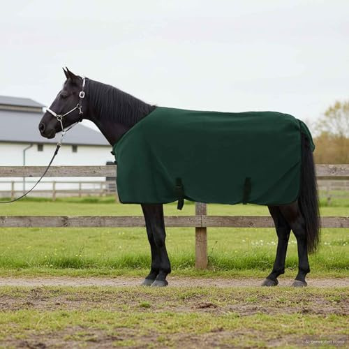 QUAHEAS Coperta per cavalli, verde scuro, 75 cm, in poliestere con fodera traspirante, impermeabile e antivento, per stalla, pascolo e esterni, ideale come coperta invernale e di mezza stagione per