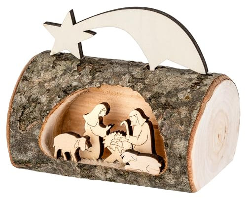 MaMeMi Must-Have für Weihnachten - Kompakte TISCHKRIPPE aus Südtirol aus Holz mit Heiliger Familie & Tieren [Handarbeit, 11 x 10 cm] – Weihnachtskrippe für Fensterbank Adventsdeko & Schreibtisch