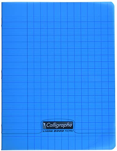 Calligraphe 18012C Un Cahier d'Écriture Agrafé Bleu (une Marque de Clairefontaine) - 17x22 cm - 32 Pages Grands Carreaux 2,5 mm Agrandis 10x10 - Papier Blanc 90 g - Couverture Polypro Transparent