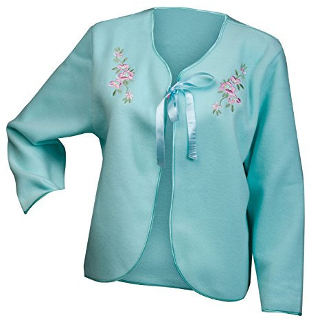 Slenderella Ladies Polar Fleece Ribbon Tie Bed Jacket Floral Embroidered House Coat UK 20/22 (Mint)