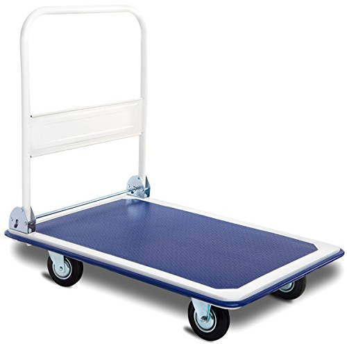 Giantex 5 x 299 kg Plattformwagen, zusammenklappbar, bewegliches Lager, Schubkarre, blau, 90,2 x 61 cm (Bodenleiste)