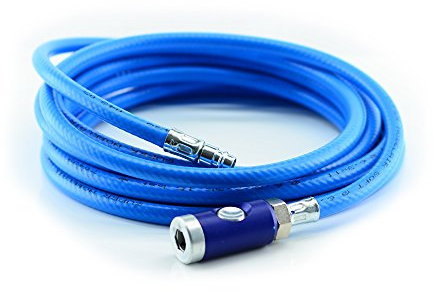 PVC-Schläuche mit Gewebeeinlage - komplett mit Kupplungsdose und Stecker NW 7,2 mit Druckknopfsicherheitskupplung, Druckluftschlauch, Industrie, Werktstatt, (Schlauch Ø innen: 6,3 / Länge: 20 Meter)