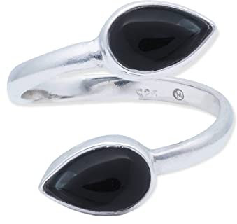Ring 925 Silber Onyx schwarzer Stein größenverstellbar Edelstein echt Silber Damen Sterling Silber Geschenk (MRV-087-03)