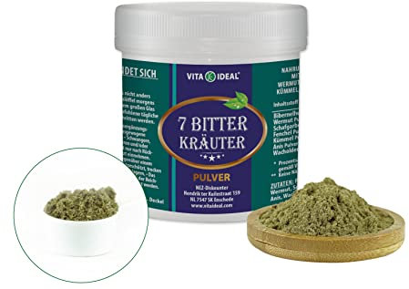 VITAIDEAL ® 7 Bitter Kräuter PULVER 300g mit Bibernellwurzel, Wermut, Schafgarben, Fenchel, Kümmel, Anis, Wacholderbeeren + Messlöffel