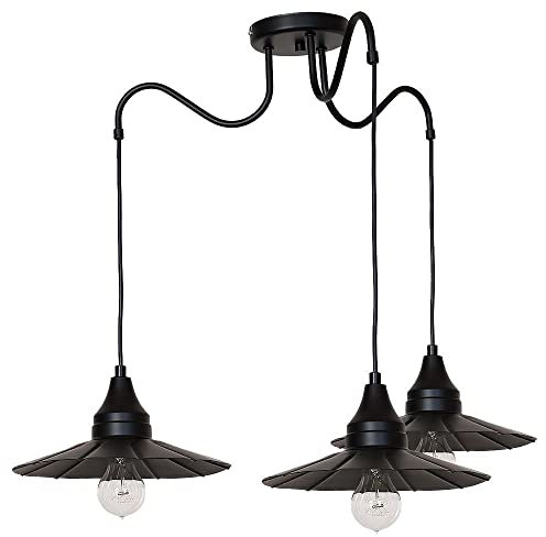 Licht-Erlebnisse Geschwungene Pendelleuchte (Tiefe bis: 0,7m, 3-flammig, Vintage, in Schwarz, flach) Deckenleuchter Hängeleuchte Hängelampe Pendellampe