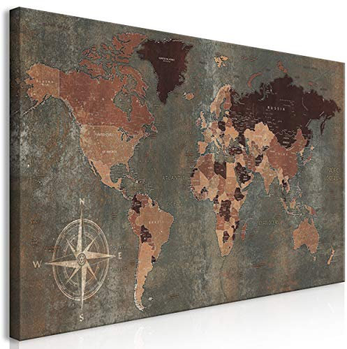 decomonkey | Mega XXXL Bilder Weltkarte | Wandbild Leinwand 160x80 cm Selbstmontage DIY Einteiliger XXL Kunstdruck zum aufhängen | Welt Kontinente braun