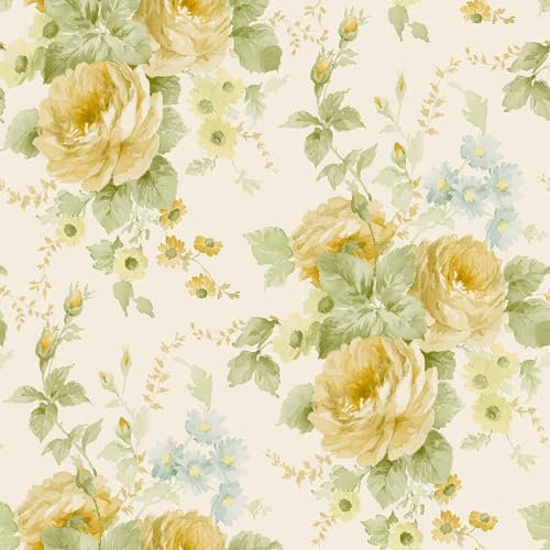 RG35724 - Rose Garden Trailing Roses Yellow Gold Galerie Wallpaper