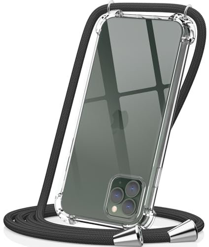 CAROKI Crossbody Case iPhone 11 Pro,Necklace Mobile Phone Cover with Cord Strap,Clear Transparent TPU Soft iPhone Cover Holder with Neck Cord Lanyard Strap for iPhone 11 Pro 5.8-Black