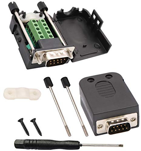 AAOTOKK DB9 Bloque Terminales Adaptador,Tornillo D-Sub 9 Pines RS232 Macho a 9+1 Pin/Vía Hembra Terminal de Serie Placa de conexión Conector Módulo de señal con Estuche (2 Paquetes/Macho)