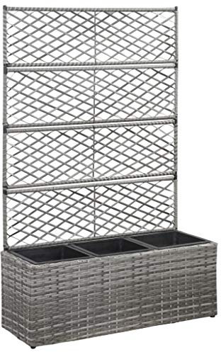 Festnight Jardinières Balcon bac a Fleur Jardinière de Jardin de Terrasse Jardinière en Treillis 3 Pots 83x30x130 cm Résine tressée Gris