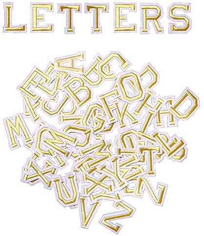 AXEN 52pcs Alphabet A to Z Patches, Iron on Sew on Letters for Clothes, Classic Gold