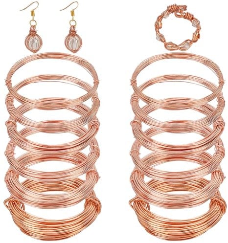BENECREAT 12 Rollos de Alambre de Cobre Blando, Surtido Alambre de Cobre Redondo de 0.3/0.4/0.5/0.6/0.8/1mm para Hacer Joyas, 5m por Rollo