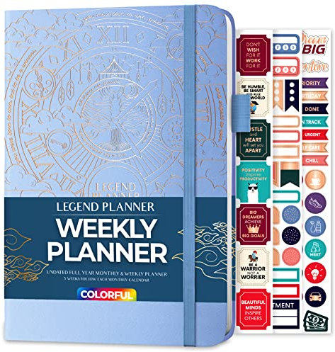 Legend Wochenplaner, 2. Ausgabe, undatiertes Agenda-Tagebuch für Zeitmanagement, Zielsetzung, Produktivität, Aufgaben und To-Do-Listen, A5-Größe, Hardcover – Immergrün-Goldfolie