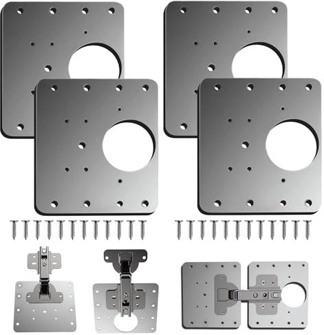Placa Reparación Bisagra,4 Piezas unidades acero inoxidable juego de reparación con tornillos de fijación para muebles de madera, cocina, armarios, muebles