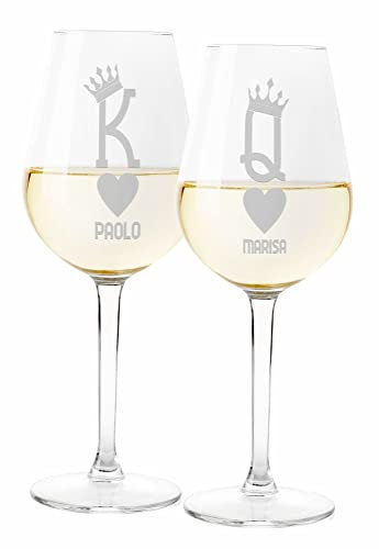 Coppia Calici PERSONALIZZABILI SanValentino 50 cl King Queen Idea Regalo Innamorati Amore Anniversario