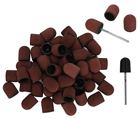 Nail Sanding Drill Bit,Professional Nail Polish Tool Kit 50pcs 180# Grit Nail Sanding Cap 2pcs Sanding Shaft