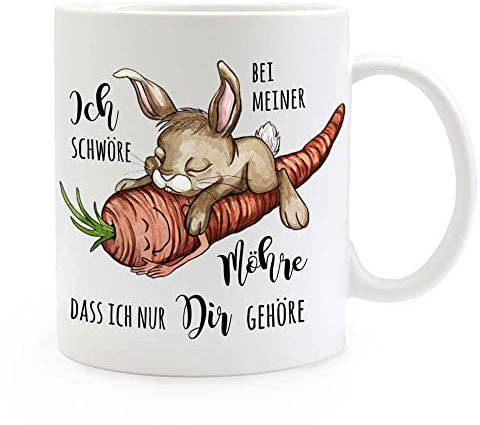 Tasse Becher Hase Häschen mit Möhre Spruch Ich schwöre bei meiner Möhre dass ich nur Dir gehöre Kaffeetasse Kaffeebecher Geschenk Ostern Valentinstag ts2053 - ausgewählte Größe: *2. Tasse*