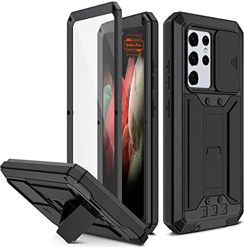 Yidai-Silu Galaxy S22 Ultra Outdoor Hülle 【Upgrade Design, IP-54 Zert., Kameraschutz】 360 Grad Full Schutz Cover Stoßfest Case Wasserdicht Stand Handyhülle für Samsung Galaxy S22 Ultra 6,8”- Schwarz
