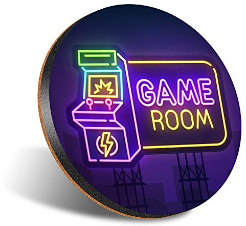 DV DESIGN 1 x Eco Round 12cm Coaster - Retro Game Room Arcade Sign Drink Cup Mug Glass Table Protection Mat #14767