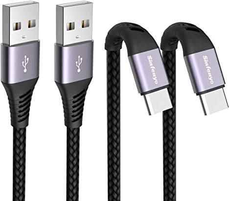 Sinfenyo Câble USB C Charge Rapide 3A [1M/Lot de 2] Câble USB A vers USB C pour Samsung Galaxy S25/S24 Ultra/S23/S22/S21 A33 A53, Cable Chargeur USB C pour iPhone 16/15, Huawei P40/P30,Pixel 7