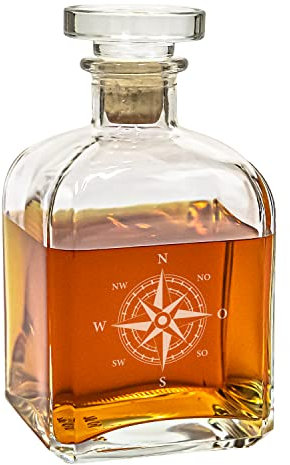 Geschenke 24 Whisky Karaffe mit Gravur I Edel I Mit maritimem Kompass und Nautikrose I gravierte Geschenkidee für Männer zum Geburtstag oder Weihnachten I Vatertagsgeschenk für Whiskyliebhaber