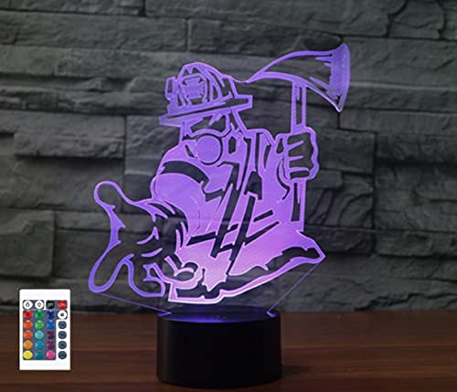 SUPERRUIDALONG 3D Feuerwehrmann Fernbedienung 16 Farben Nachtlichter Illusion Acryl LED Tisch Nachttisch Lampe Kinder Schlafzimmer Schreibtisch Dekor Geburtstag Geschenke Spielzeug für Kinder