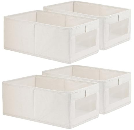 4 x Leinen-Aufbewahrungsbehälter, Aufbewahrungsbehälter für die Organisation von Kleidung, Jeans, Spielzeug, Büchern, Regalen, Schrank, Kleiderschrank, Schrank-Organizer und Aufbewahrung, große