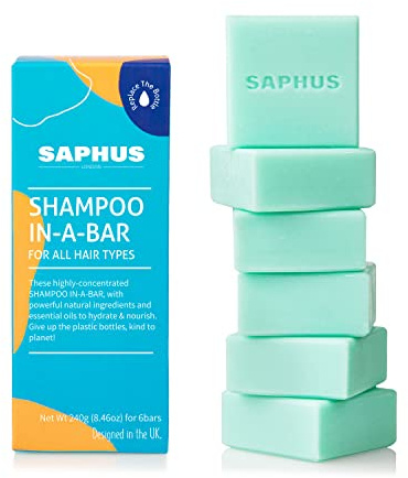 SAPHUS 6Pcs Sulfate-Free Shampoo Bars for Oily Hair & Scalp Cleansing - Solid Shampoo Soap Set (8.46oz Travel Size) - Vegan, Cruelty-Free Hair Care for Women & Men - Blue