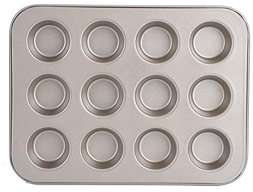 Alvinlite Mini Muffinform, 12er Muffinblech, Golden Muffin Backform, Mini Cupcake Formen Non-Stick Minimuffinform für Saftige Mini Muffins, Cupcakes, Flach, Antihaftbeschichtet, 24.6 x 18.5 x 2cm