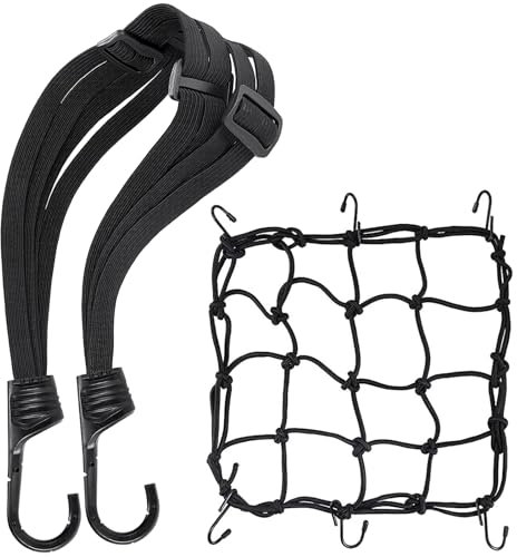 Mecctuck Gepäckspanner, 2 Stück Expander mit Haken, Spanngummi mit Haken, Motorrad Spanngurte, Fahrrad Spanngurt, Gummispanner mit Netz Helmnetz, Expander für Motorrad Fahrrad