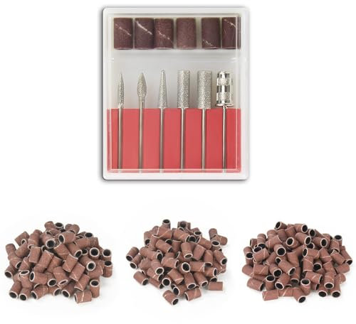 300 Pcs Nail Sanding Bands for Nail Drill Machine, Sanding bands with 5 Pcs Nail Drill Bits for Professional Nail drill for Acrylic Nails