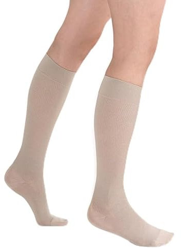 SKYSOCKS Cotton Reise-Kniestrümpfe, Sand Gr. 42/43, kräftige Stützstrümpfe für Damen und Herren mit spürbarer Stützwirkung 280 DEN für Reise, Beruf und Freizeit