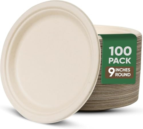 9 Inch Brown Paper Plates 100 Pack - 100% Compostable Disposable Plates | Heavy Duty, Leakproof Disposable Plates, Party, Microwave Safe, Oil Resistant, Eco-Friendly, Party/Events/Picnic/Camp