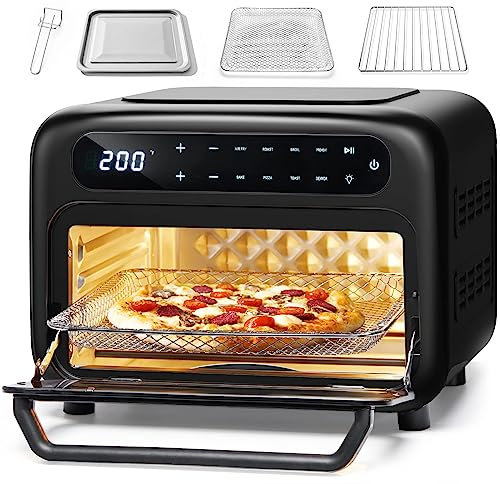 Silonn Air Fryer Oven, 2-in-1 Smart Air Fryer Toaster Oven Combo, 14QT Stainless Steel Air Fryer Oven with Digital Countertop, Natural Convection Roast Bake, Black