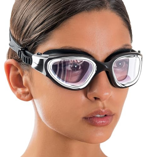 AqtivAqua Lunettes de Natation Lunettes Piscine Enfants Adultes Femme Homme DX-C (Argent Métallique B, Étui Noir, Verre Teinté)