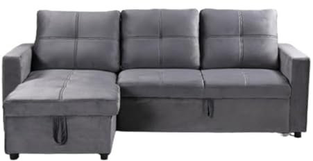 EASYMOBEL Sofá Cama Chaise Longue PAU, 215x135cm - Diseño Moderno, Almacenamiento - Color Gris Terciopelo