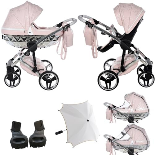 Neuheit! Original Junama Diamond Heart V3 Modulare Systeme Kombikinderwagen 2in1 + Original Adapter Exclusive Prams (06 Silber Rosa)