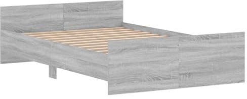 vidaXL Cadre de Lit Tête de Lit et Pied de Lit, Lit Double avec Sommier à Lattes, Lit Adulte, Meuble de Chambre, Moderne, Gris Sonoma 120x200 cm