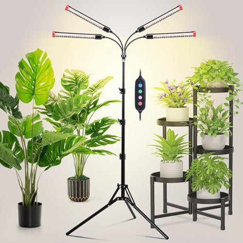 JINHONGTO 36W LED Pflanzenlampe Vollspektrum, Pflanzenlampe mit 4/8/12H Timer, 4-Kopf Pflanzenlicht mit Verstellbarem Stativ-Ständer, Wachstumslampe für Saatgut, Setzlinge und Pflanzenwachstum