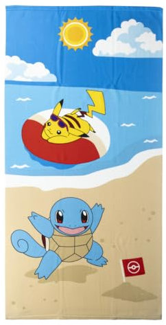 CERDÁ LIFE'S LITTLE MOMENTS Pokémon Kinderhandtuch, Blau und Braun, 70 x 140 cm, aus 100% Polyester, 240 g/m², kleines Handtuch, Pikachu und Squirtle, Originalprodukt, entworfen in Spanien