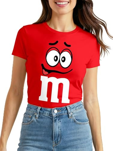 MoonWorks® Damen T-Shirt Fasching Karneval M Aufdruck Gruppen- Kostüm Verkleidung Last Minute Faschingskostüme Frauen Slim Fit Rot S