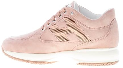 Hogan Donna Interactive Sneaker in Pelle Scamosciata Rosa Cipria con H di Micro Strass Color Rosa Size 38.5
