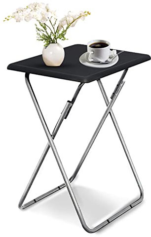 Huhote Small Folding Table, Folding Snack Table, TV Tray Tables, Balcony Foldable Tables, Outdoor CampingTable, SofaTable, SideTable, EndTable, LaptopTable for Small Space Living Room Bedroom (Black)