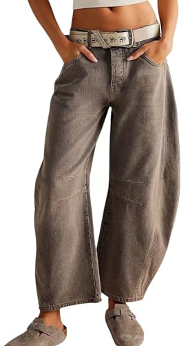 CHARTOU Barrel Jeans - Pantalones de mezclilla holgados de pierna ancha para mujer, pantalones de mezclilla tipo harén, Camello, X-Small