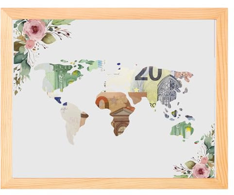 CadeauJoie Geschenk Geldgeschenk Verpackung mit Weltkarte im Bilderrahmen Geld Kreatives Hochzeitsgeschenk Geburtstagsgeschenk Stilvolles Geschenk für Brautpaa, Geburtstag, Reisen, Urlaub (Weiß)