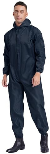 Sywiyi Herren Arbeitsoverall Leicht Arbeitsanzug mit Kapuze Staubdicht Antistatisch Schutzanzug Nylon Arbeitskleidung Navy blau XL